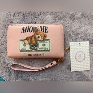 NWT Pink Wallet with Bear and Money Design